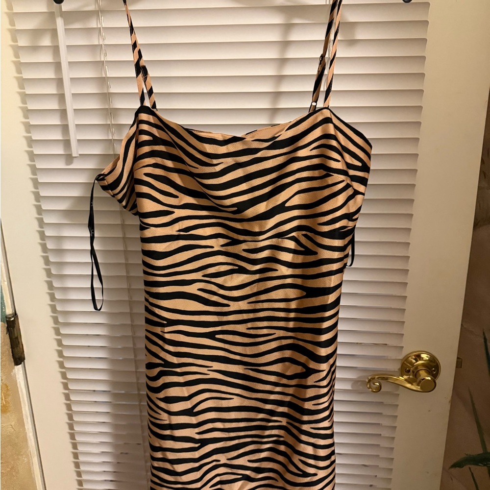 Lulu's Black and Tan Zebra Slip Dress with Spaghetti Straps